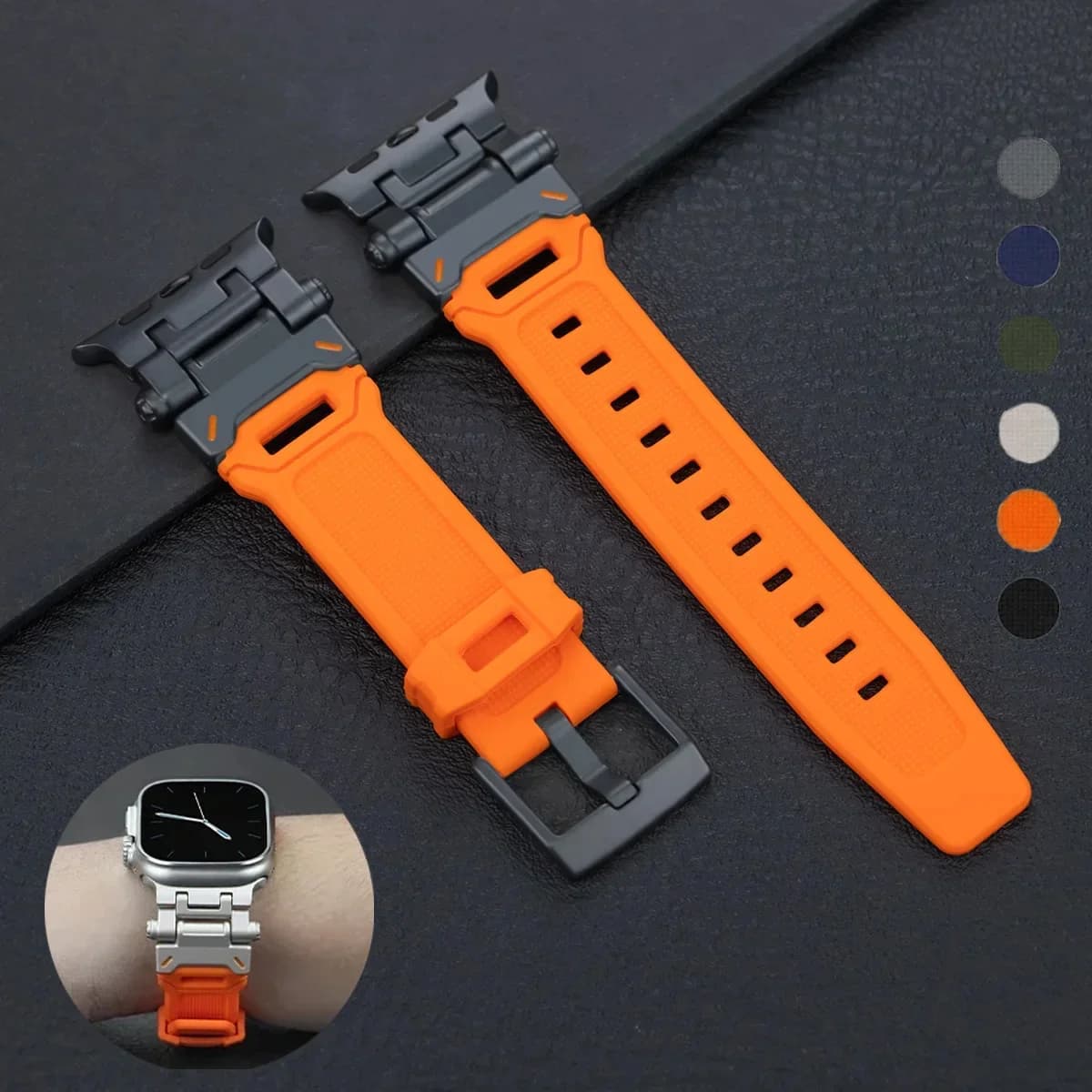 Pulseira de silicone esportiva para Apple Watch, pulseira de borracha para iWatch Series 9, 8, 7, SE, 6, 5, 4, ultra 2, 49mm, 45mm, 42mm, 44mm