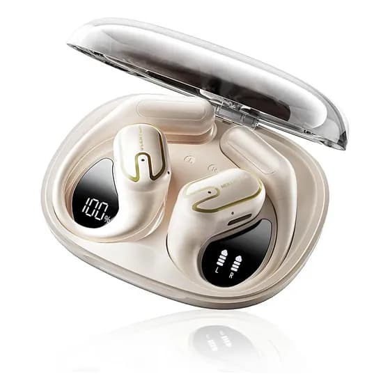 Fone de Ouvido Esportivo Bluetooth 6.0 Com Gancho Open Ear IPX7 À Prova D'Água 68h Bateria Para Corrida Academia Com Microfone Carregamento USB‑C Cor Bege
