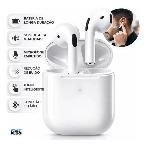 Fone De Ouvido Bluetooth Sem Fio Bateria de Longa Duração Pro 4 Branco Conecta Rápido Fast Plug Review 2024 — Vale a Pena?