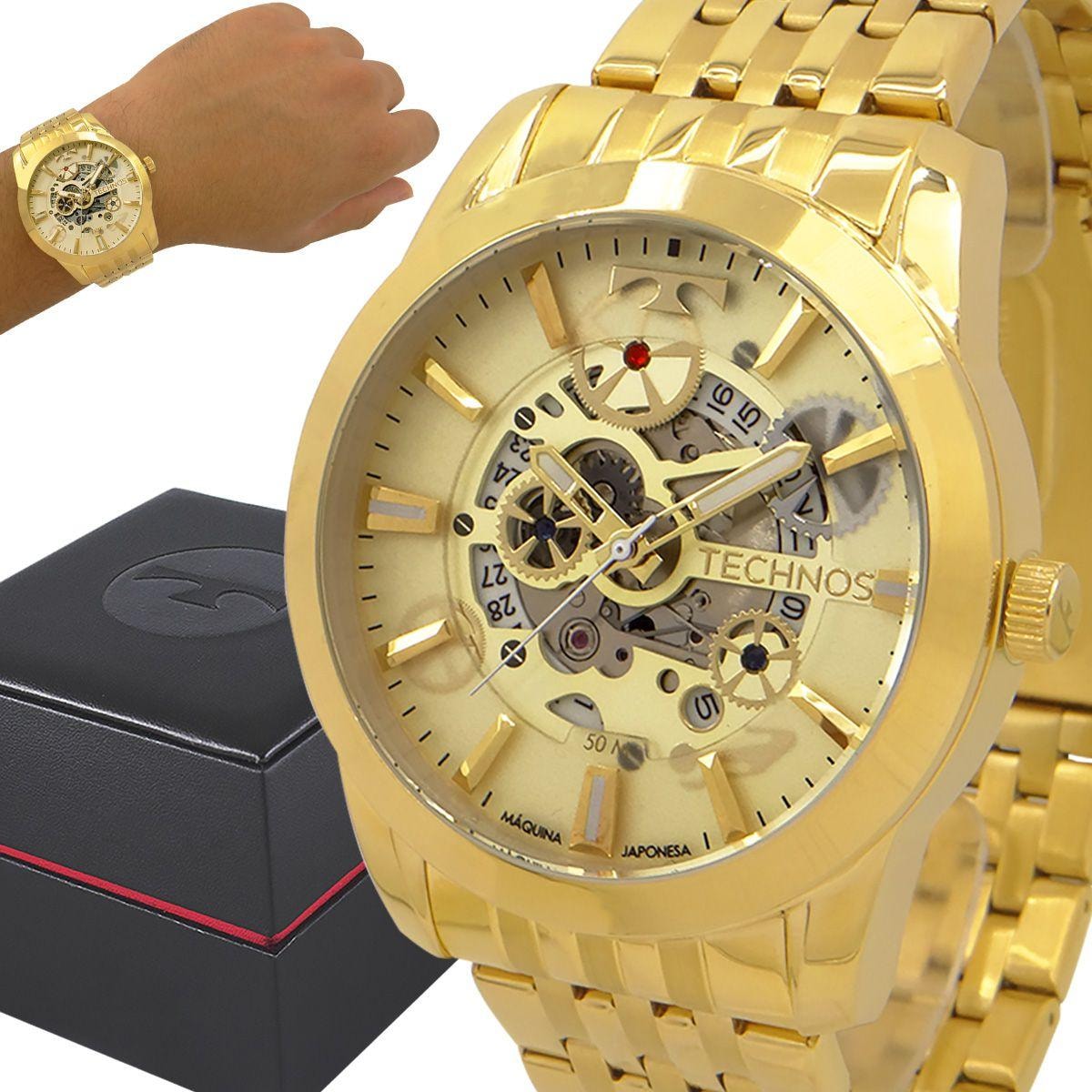 Relógio Masculino Automático Technos Dourado Prova d'água com carteira Review 2024 — Vale a Pena?