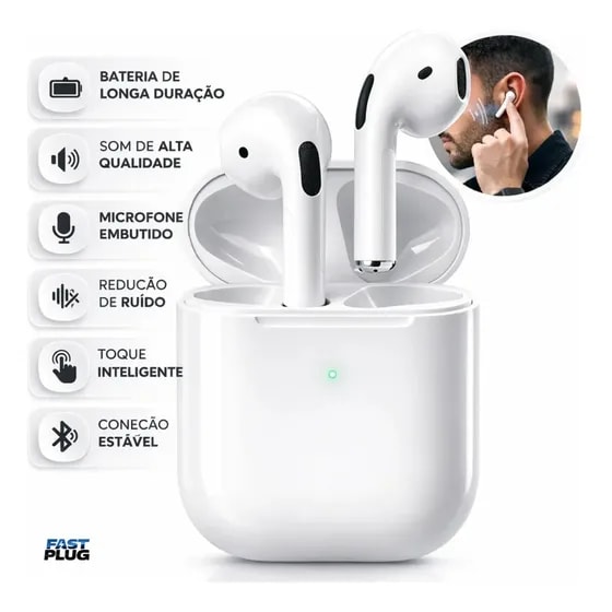 Fone De Ouvido Bluetooth Sem Fio Bateria de Longa Duração Pro 4 Branco Conecta Rápido Fast Plug Review 2024 — Vale a Pena?